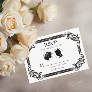 Cartons Réponse Vintage noir Mariage Silhouette avec typographie