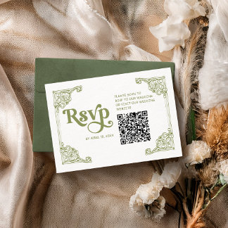 Cartons Réponse Vintage Olive Green Antique Frame Mariage avec QR