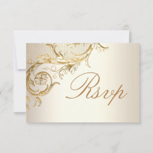Cartons Réponse Vintage or Floral Damask Elegant Script Mariage