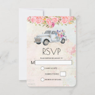 Cartons Réponse Vintage Pickup Truck Russe Mariage aquarelle