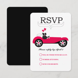 Cartons Réponse Vintage Retro Voiture rose convertible Mariage RSV