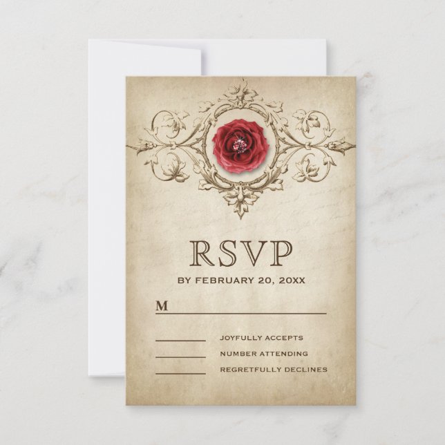 Cartons Réponse Vintage Romantique Rose Flourdissant Mariage (Devant)