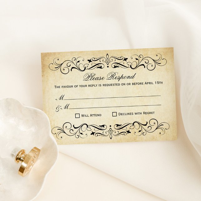 Cartons Réponse Vintage Rustic Black Flourish Mariage (Créateur téléchargé)