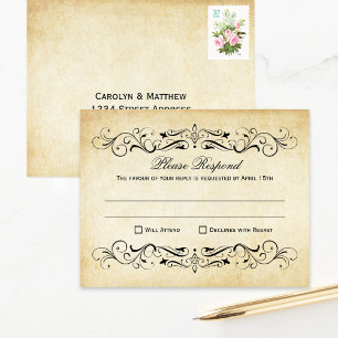 Cartons Réponse Vintage Rustic Black Flourish Mariage