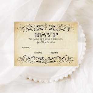 Cartons Réponse Vintage Rustic Black Flourish Mariage