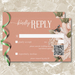 Cartons Réponse Vintage Rustic Rust & Peach Peonies QR Code