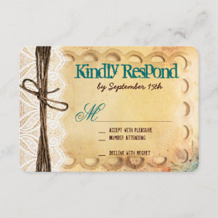 Cartons Réponse Vintage Rustique Turquoise typographie Mariage Car