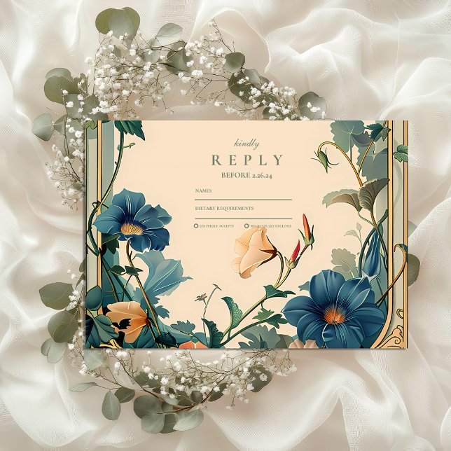 Cartons Réponse Vintage  Sapphire Bloom Frame Mariage (Créateur téléchargé)