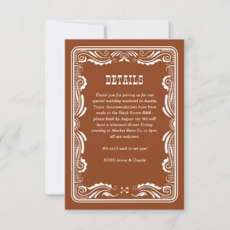 Cartons Réponse Vintage Western Cowboy Country Wedding Details