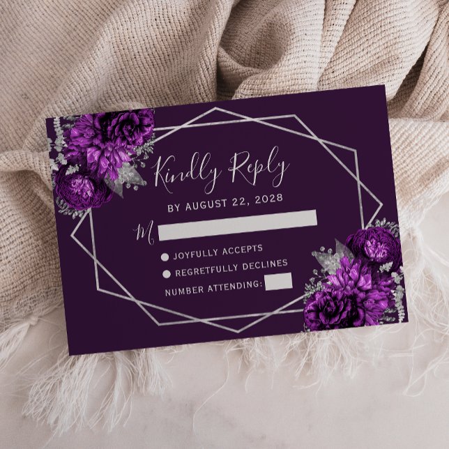 Cartons Réponse Violet argent géométrique floral (Créateur téléchargé)