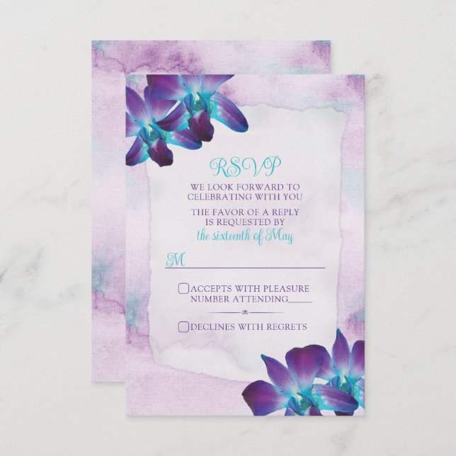 Cartons Réponse Violet Turquoise Bleu Dendrobium Mariage orchidée (Devant / Derrière)