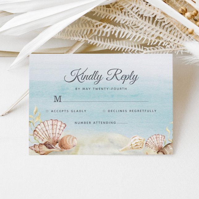 Cartons Réponse Watercolor Beach Ocean Shells Mariage (Créateur téléchargé)