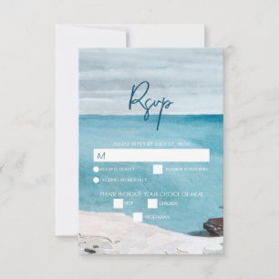 Cartons Réponse Watercolor Beach Ocean Waves Monogram Mariage