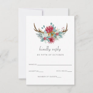 Cartons Réponse Watercolor Deer Floral Antler Pine Mariage d'hiver