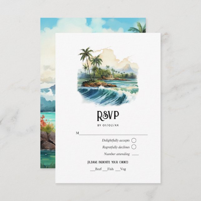 Cartons Réponse Watercolor Hawaii Destination Wedding (Devant / Derrière)