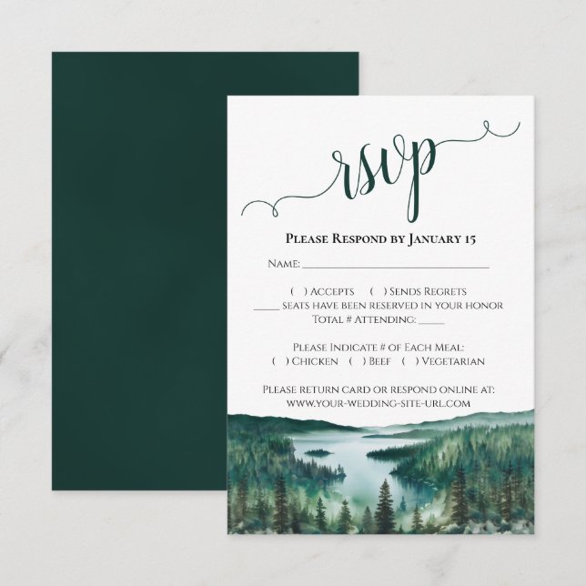 Cartons Réponse Watercolor Lake Tahoe Landscape Rustic Wedding (Devant / Derrière)