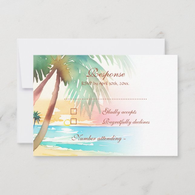 Cartons Réponse Watercolor Mariage de plage tropicale (Devant)