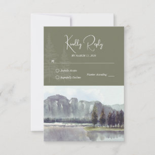 Cartons Réponse Watercolor Mountain Forest Trees Lake Mariage