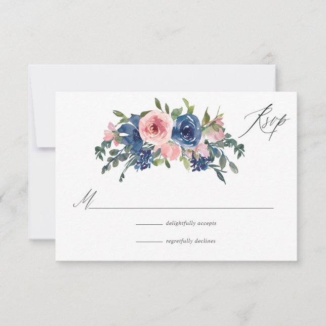 Cartons Réponse Watercolor Navy et Blush FlorMariage (Devant)