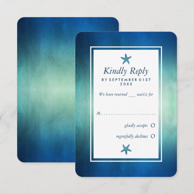 Cartons Réponse Watercolor Ocean Starfish Beach Wedding (Devant / Derrière)