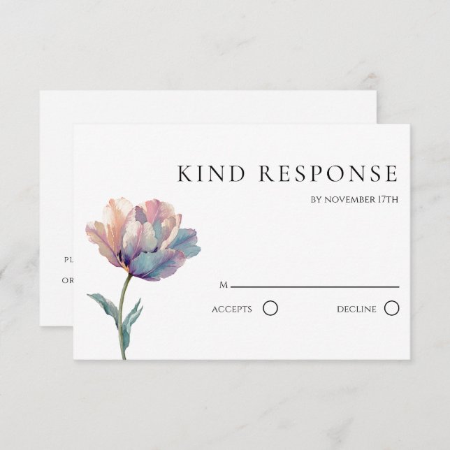 Cartons Réponse Watercolor Pink Purple Tulip QR Code Wedding (Devant / Derrière)