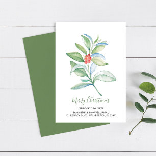 Cartons Réponse Watercolor Red and Green We Moved Christmas Card