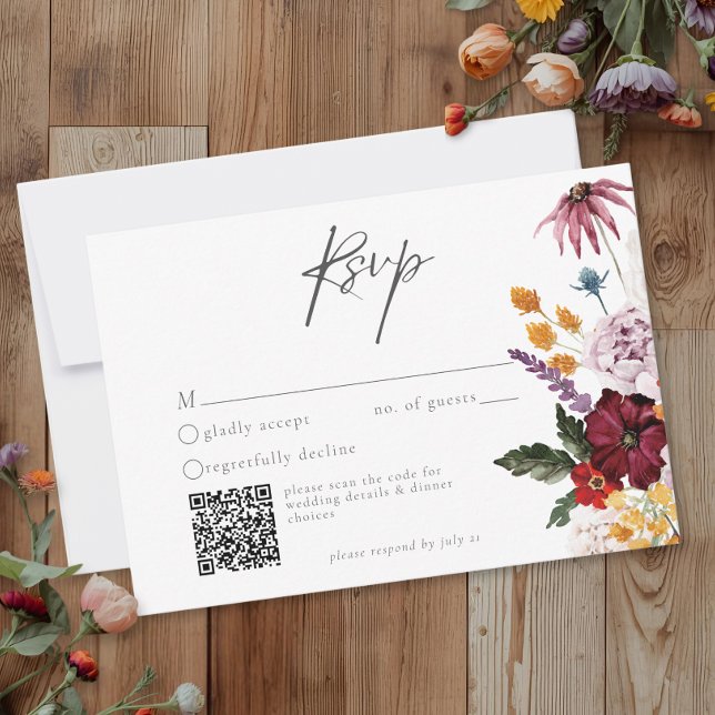 Cartons Réponse Watercolor Wildflower Butterfly Modern Wedding QR (Créateur téléchargé)