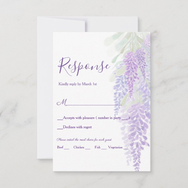 Cartons Réponse Watercolor Wisteria Blooms Mariage romantique (Devant)