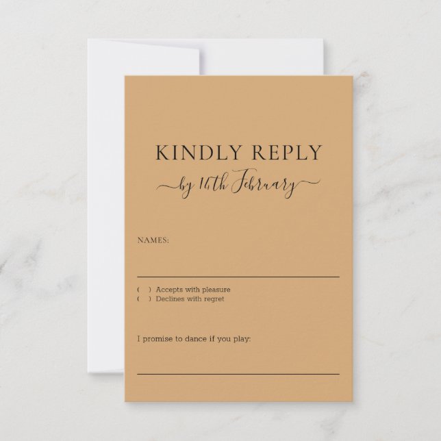 Cartons Réponse Wedding Burly Wood Sand Signature Kindly Reply (Devant)