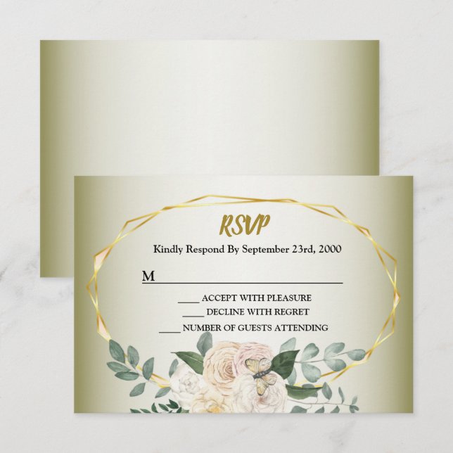 Cartons Réponse Wedding Greenery Leaves Pink Floral Gold Geometric (Devant / Derrière)