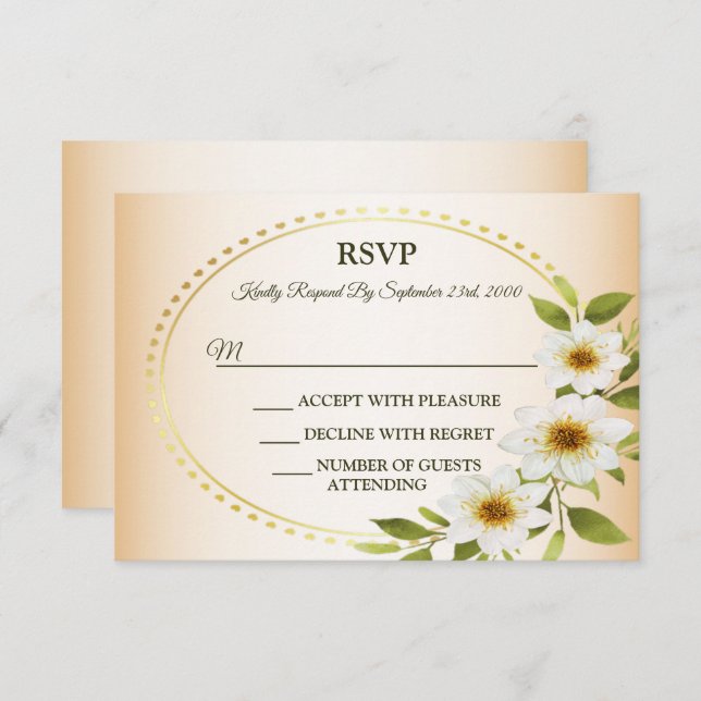 Cartons Réponse Wedding Rustic Golden Geometric White Floral Peach (Devant / Derrière)