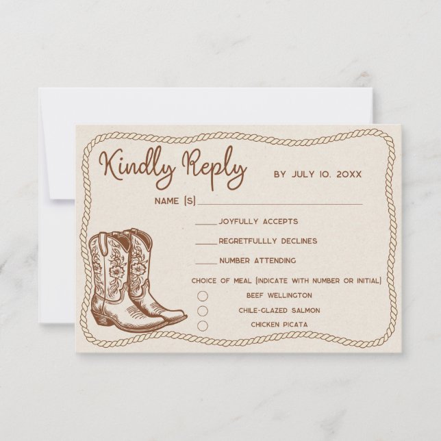 Cartons Réponse Western Cowboy Boots Grange Mariage Repas Choix (Devant)