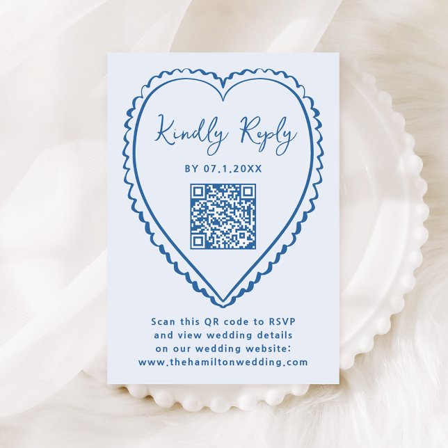 Cartons Réponse Whimsical Blue Heart QR Code Wedding (Créateur téléchargé)