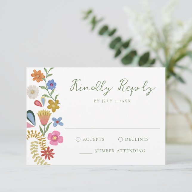 Cartons Réponse Whimsical Folk Art Floral Wedding (Debout devant)