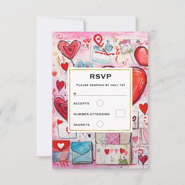 Cartons Réponse Whimsical Hearts and Love Lettres Motif Mariage (Devant)