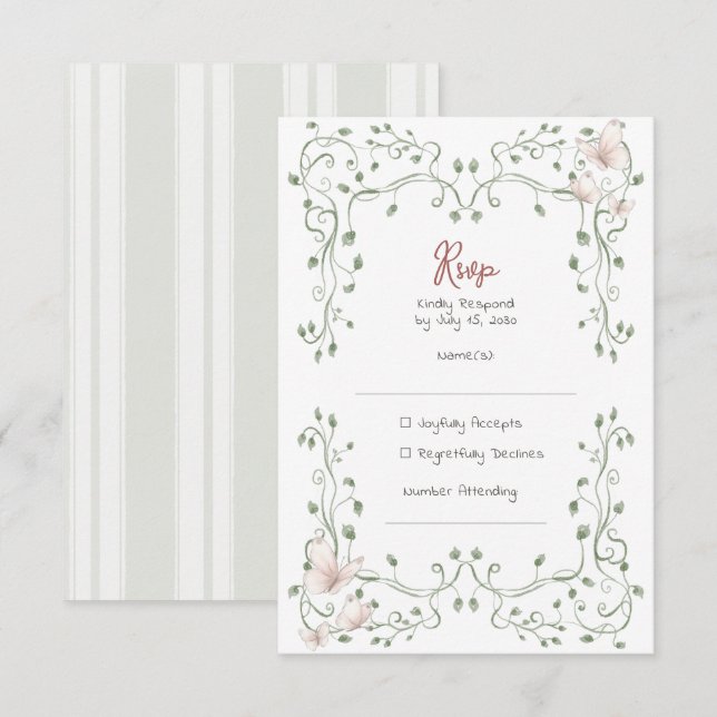 Cartons Réponse Whimsical Sage Greenery Wedding (Devant / Derrière)