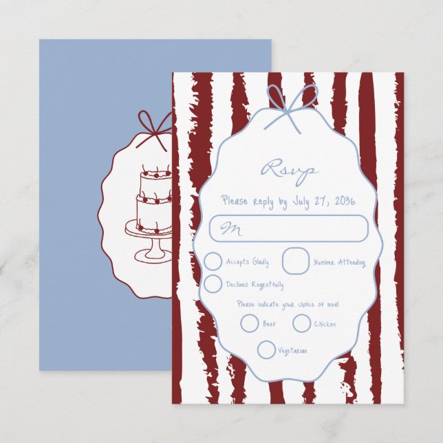 Cartons Réponse Whimsical Stripes Handwritten Painted Wedding  (Devant / Derrière)