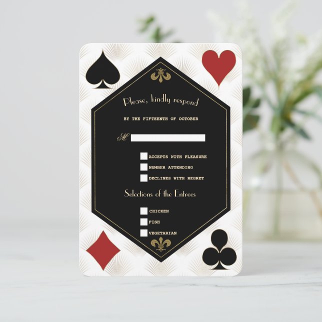 Cartons Réponse White Art Deco Gatsby Casino Vegas Poker Mariage (Debout devant)