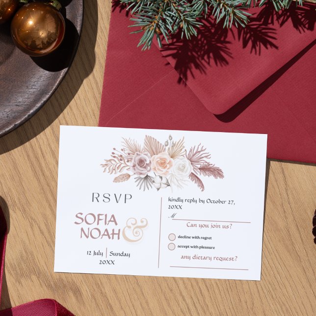 Cartons Réponse White & Beige Watercolor Floral Minimal Wedding  (White And Beige Watercolor Floral Simple Wedding Rsvp Card)