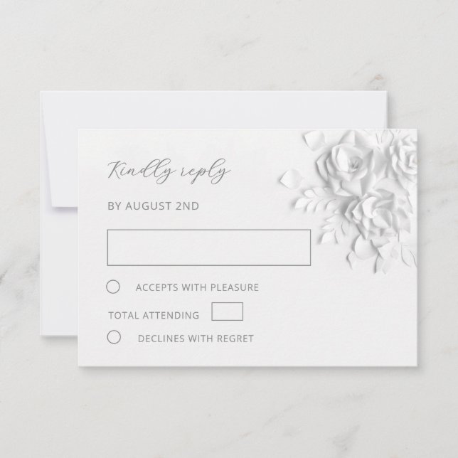 Cartons Réponse White Faux Paper Cut Roses Wedding (Devant)