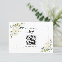 Cartons Réponse White Floral Gold QR Code Ajouter votre Mariage d'