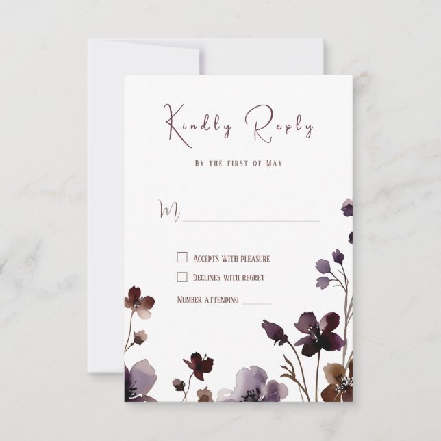 Cartons Réponse Wine Red Plum Mauve Fall Floral Wedding (Devant)