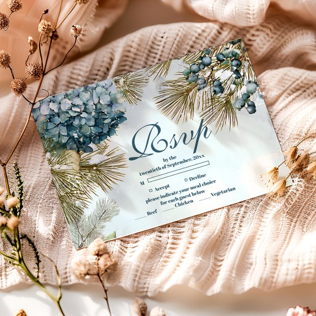 Cartons Réponse Winter Blue Floral Quinceañera (Créateur téléchargé)