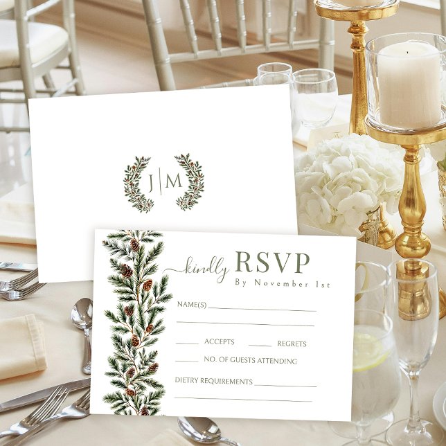 Cartons Réponse Winter Fir Branches Pinecone Wedding Response Card (Créateur téléchargé)