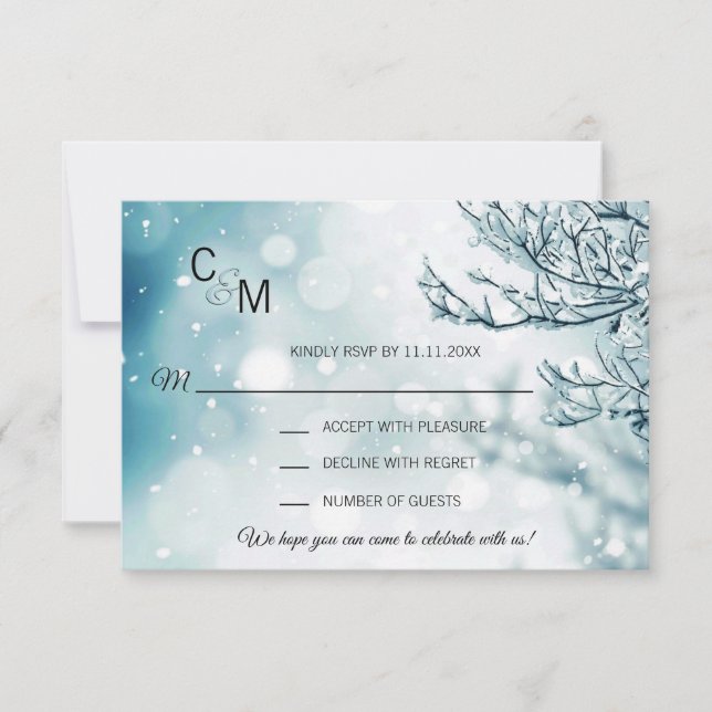 Cartons Réponse Winter Wonderland Blue Branch Mariage de neige (Devant)