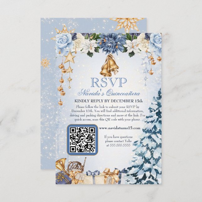 Cartons Réponse Winter Wonderland Holiday Quinceanera QR Code (Devant / Derrière)