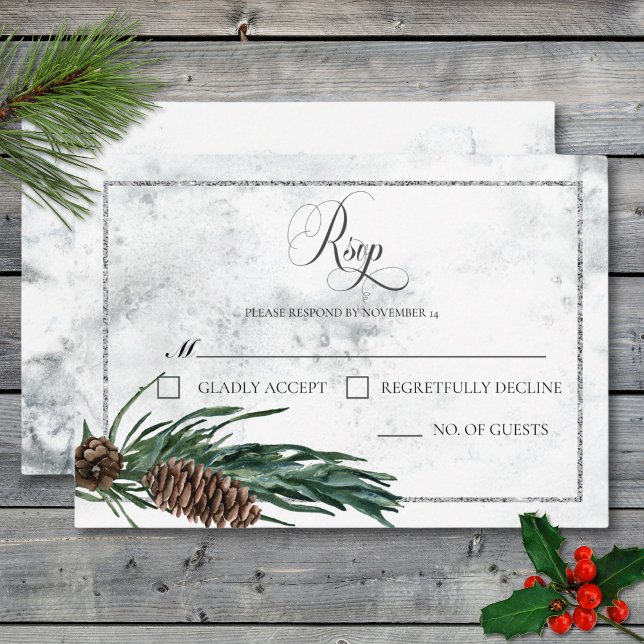 Cartons Réponse Wreath d'hiver et Mariage cardinal rouge (Winter Wreath & Red Cardinal Wedding No Dinner RSVP Card)
