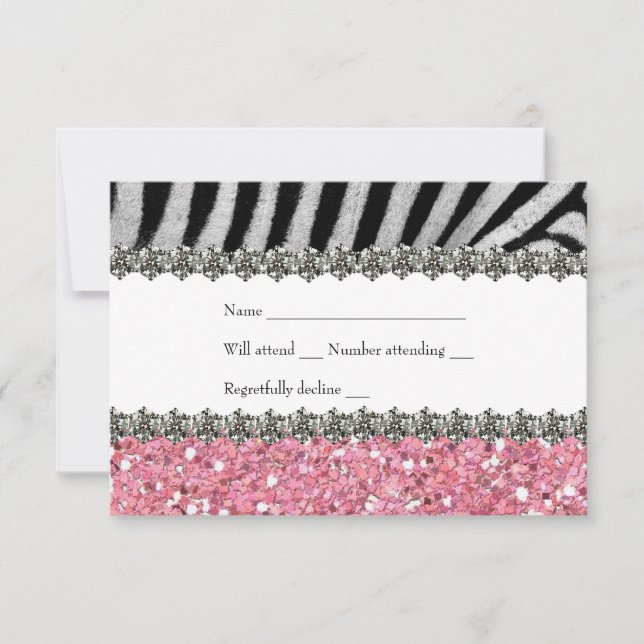 Cartons Réponse Zebra Faux Rhinestone Parties scintillant rose RSV (Devant)