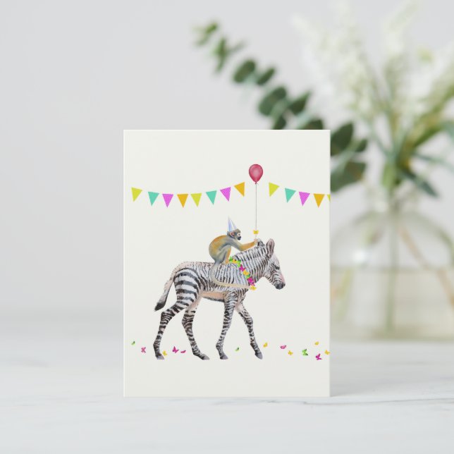 Cartons Réponse Zebra Monkey Balloon party Carte-réponse (Debout devant)