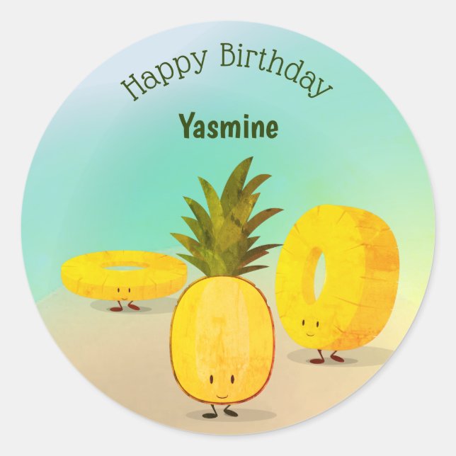 Cartoon à ananas Joyeux Sticker d'anniversaire (Devant)